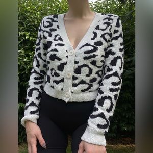 Funky print black and white cropped cardigan